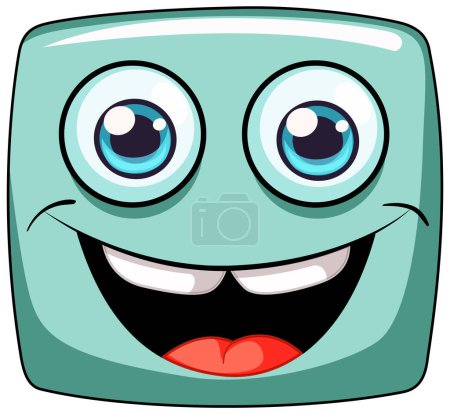 Téléchargez les illustrations : Un heureux visage de dessin animé en forme de carré avec de grands yeux. - en licence libre de droit