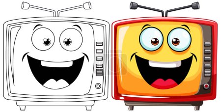 Téléchargez les illustrations : Deux téléviseurs animés avec des visages expressifs - en licence libre de droit
