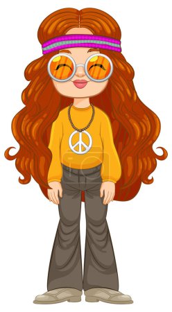 Illustration for Cartoon of girl dressed in retro 70s attire. - Royalty Free Image