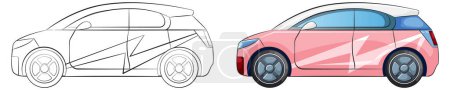 Illustration for Vector illustration of a car, from outline to colored design. - Royalty Free Image