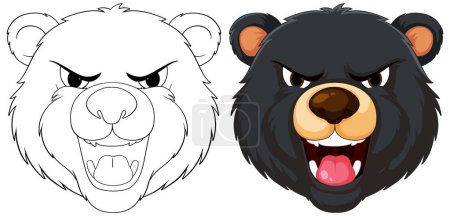 Ilustración de Dos osos de dibujos animados mostrando expresiones agresivas. - Imagen libre de derechos