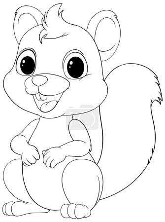 Téléchargez les illustrations : Dessin noir et blanc d'un écureuil heureux - en licence libre de droit