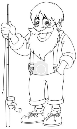 Ilustración de Sonriente pescador de dibujos animados sosteniendo una caña de pescar. - Imagen libre de derechos