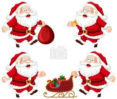 Illustration for Santa Claus in various cheerful poses with gifts. - Royalty Free Image