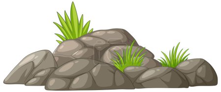 Téléchargez les illustrations : Illustration vectorielle de roches avec herbe fraîche - en licence libre de droit