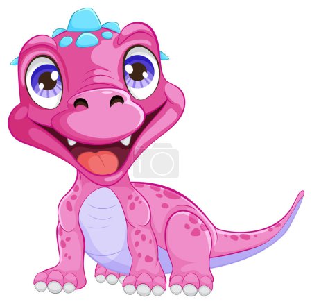 Ilustración de Dinosaurio rosa animado lindo con una sonrisa amistosa - Imagen libre de derechos