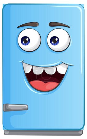 A cheerful animated fridge with a big smile
