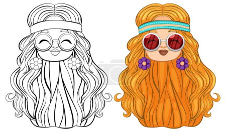 Téléchargez les photos : "Illustration vectorielle d'une fille avec accessoires de style hippie." - en image libre de droit