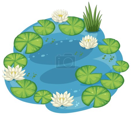 Vector art of a tranquil pond with lily pads