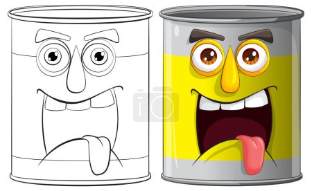 Ilustración de Dos latas animadas que muestran diferentes expresiones alegres. - Imagen libre de derechos
