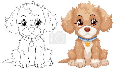 Illustration for Vector illustration of a puppy, black and white to color - Royalty Free Image