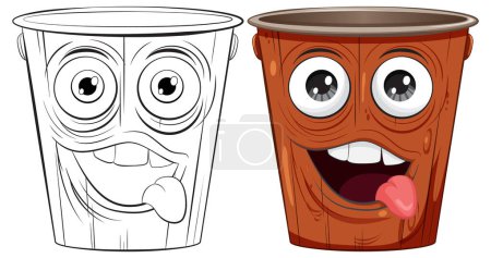 Téléchargez les illustrations : Deux tasses avec des visages contrastés heureux et tristes. - en licence libre de droit