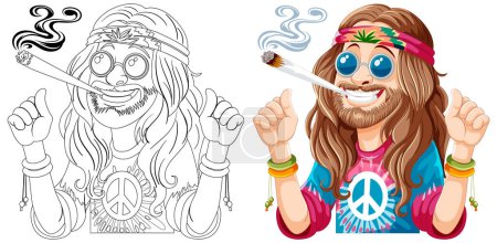 Vecteur coloré d'un hippie avec un signe de paix.
