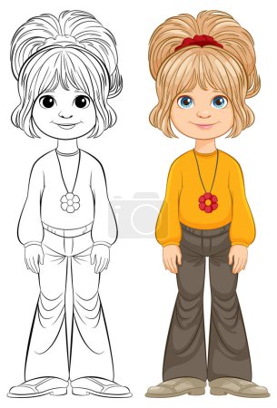 Photo for "Vector illustration of a girl, colored and line art." - Royalty Free Image
