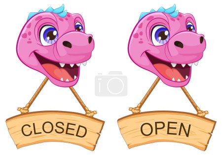 Illustration for Cartoon dinosaur with signs indicating business status - Royalty Free Image