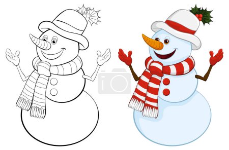 Téléchargez les photos : Deux bonhommes de neige avec des chapeaux et des foulards, un coloré. - en image libre de droit
