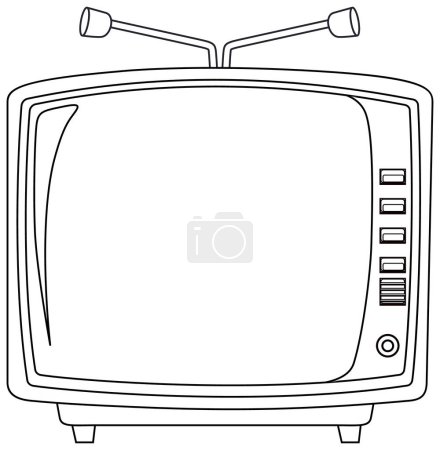 Black and white drawing of a vintage TV