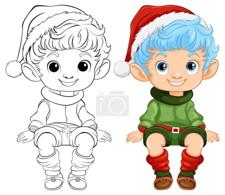 Illustration for "Vector illustration of an elf, colored and line art." - Royalty Free Image