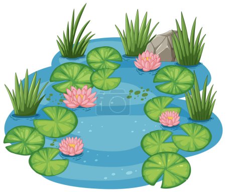 Ilustración de Arte vectorial de un estanque tranquilo con almohadillas de lirio - Imagen libre de derechos
