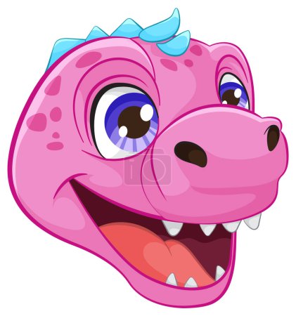 Ilustración de Un alegre dinosaurio rosa con una gran sonrisa - Imagen libre de derechos