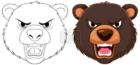 Ilustración de Dos cabezas de oso estilizadas mostrando agresividad. - Imagen libre de derechos