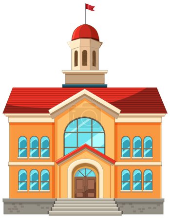 Téléchargez les illustrations : Vecteur coloré d'une façade scolaire traditionnelle - en licence libre de droit
