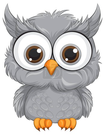 Ilustración de Adorable búho gris con grandes ojos vector gráfico - Imagen libre de derechos