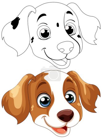 Téléchargez les photos : Deux chiens de dessin animé aux visages expressifs et heureux. - en image libre de droit