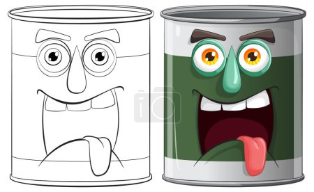 Two cartoon cans showing different emotions.