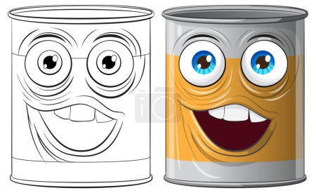 Illustration for Vector illustration of animated tin cans with faces - Royalty Free Image