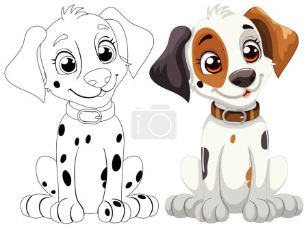 Ilustración de Dos lindos cachorros manchados en estilo vectorial - Imagen libre de derechos