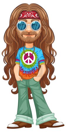Téléchargez les illustrations : Hippie coloré avec signe de paix et lunettes de soleil. - en licence libre de droit