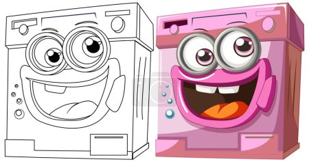 Téléchargez les illustrations : Machines à laver animées colorées avec des visages joyeux - en licence libre de droit