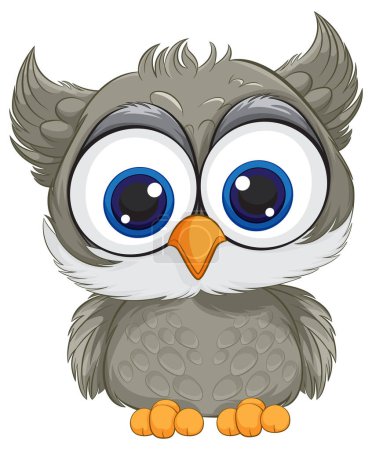 Illustration for Adorable grey owl with big blue eyes - Royalty Free Image