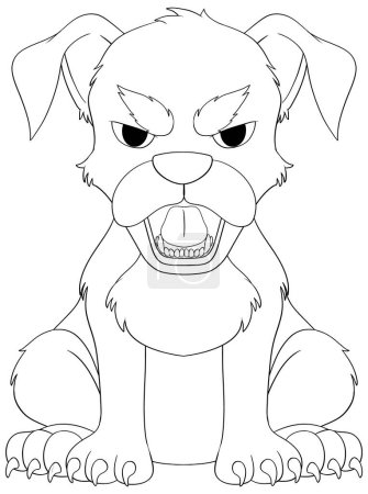 Téléchargez les illustrations : Illustration en noir et blanc d'un chien féroce - en licence libre de droit
