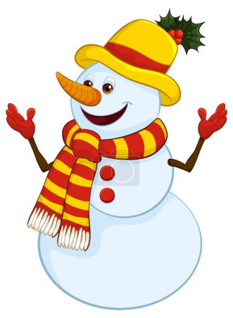 Illustration for Colorful snowman illustration with festive holiday attire. - Royalty Free Image