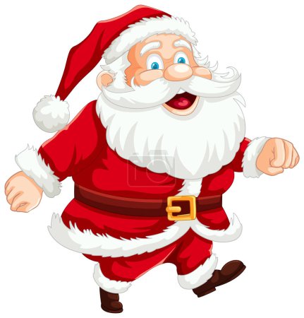 Cartoon-Weihnachtsmann läuft mit einem glücklichen Lächeln.