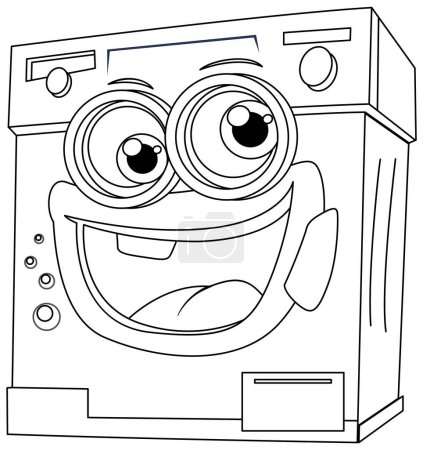 Téléchargez les illustrations : Illustration vectorielle d'une machine à laver animée joyeuse - en licence libre de droit
