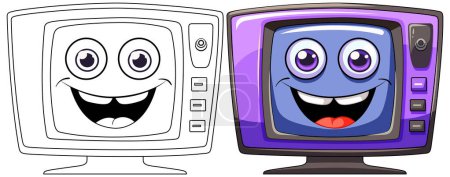 Téléchargez les illustrations : Deux téléviseurs animés souriants aux couleurs vives - en licence libre de droit
