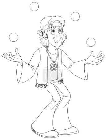 Illustration for Cartoon hippie juggling balls with a smile. - Royalty Free Image