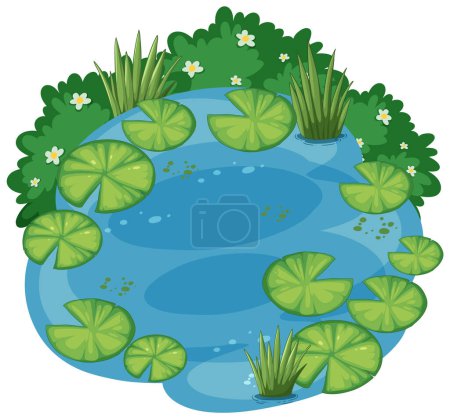 Photo for Vector illustration of a tranquil garden pond - Royalty Free Image