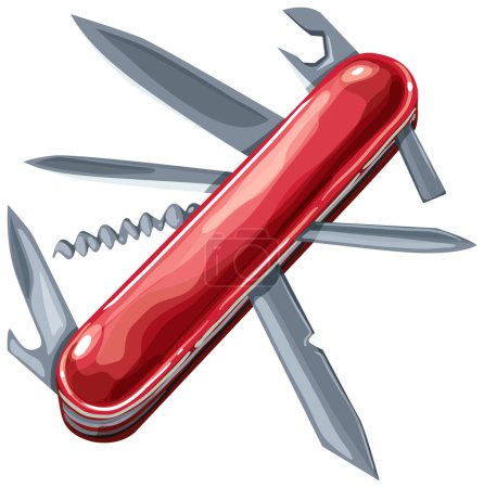 Multifunctional pocket knife with various tools extended.