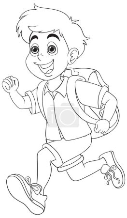Cheerful young boy running energetically with a backpack.