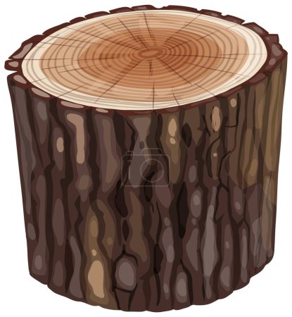 Ilustración de Tocón de árbol realista con corteza texturizada y anillos. - Imagen libre de derechos