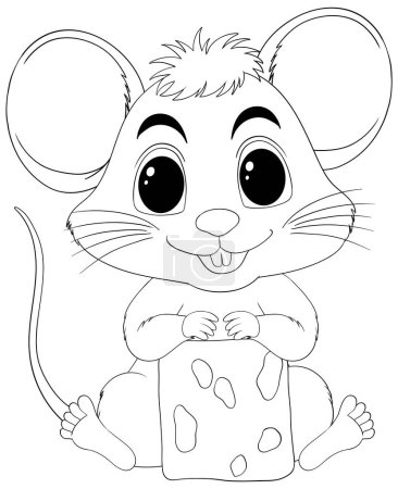 Téléchargez les illustrations : Adorable souris tenant un bloc de fromage heureusement. - en licence libre de droit