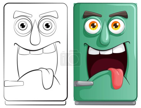 Téléchargez les illustrations : Deux smartphones de dessin animé avec des visages expressifs - en licence libre de droit