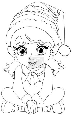 Téléchargez les photos : Dessin noir et blanc d'une fille portant un chapeau de Père Noël. - en image libre de droit