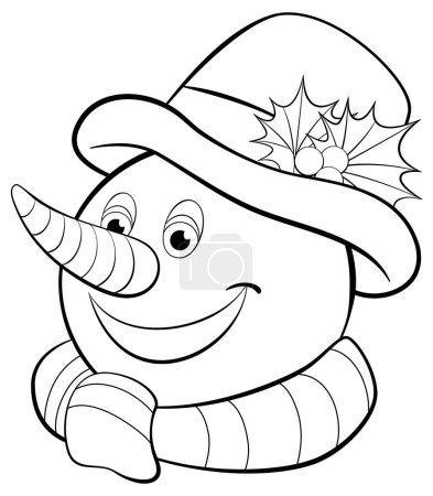 Ilustración de Ilustración de muñeco de nieve sonriente con un sombrero de fiesta. - Imagen libre de derechos