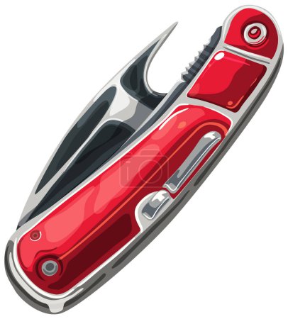 Vector graphic of a versatile red pocket knife.