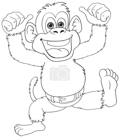 Téléchargez les photos : Joyeux singe dessin animé avec les bras levés dans la joie. - en image libre de droit